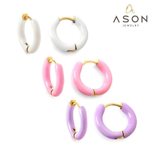 Pink Purple Hoops Earrings Piercing Stainless Steel Women Men Jewelry