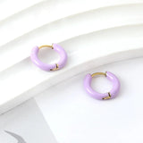 Pink Purple Hoops Earrings Piercing Stainless Steel Women Men Jewelry