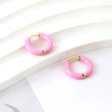 Pink Purple Hoops Earrings Piercing Stainless Steel Women Men Jewelry