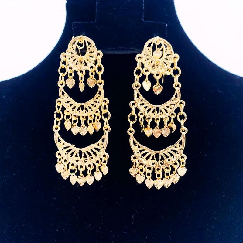 Heart Tassels Dangle Earring Plated French Hook Moon Shape Drop Earrings