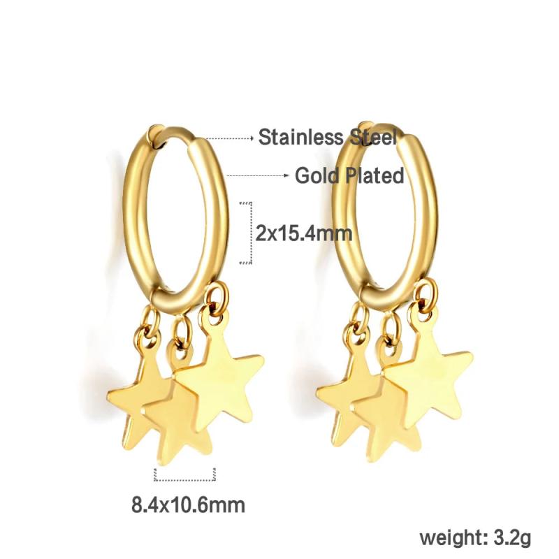 Small Stars Tassel Hoops Earrings Stainless Steel Drop Earrings