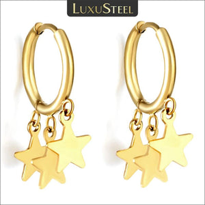 Small Stars Tassel Hoops Earrings Stainless Steel Drop Earrings