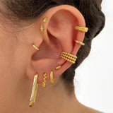 Punk Geometric Round Hoop Earrings 925 Sterling Silver 18K Earrings