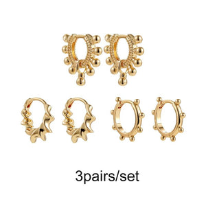 Heart Square Hoop Earring Set Plated Metal Piercing Huggie Earrings