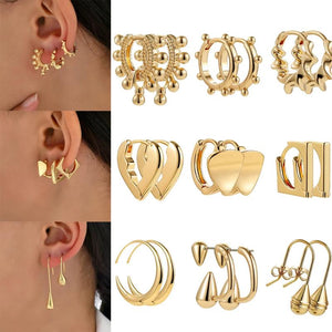 Heart Square Hoop Earring Set Plated Metal Piercing Huggie Earrings