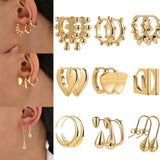 Heart Square Hoop Earring Set Plated Metal Piercing Huggie Earrings