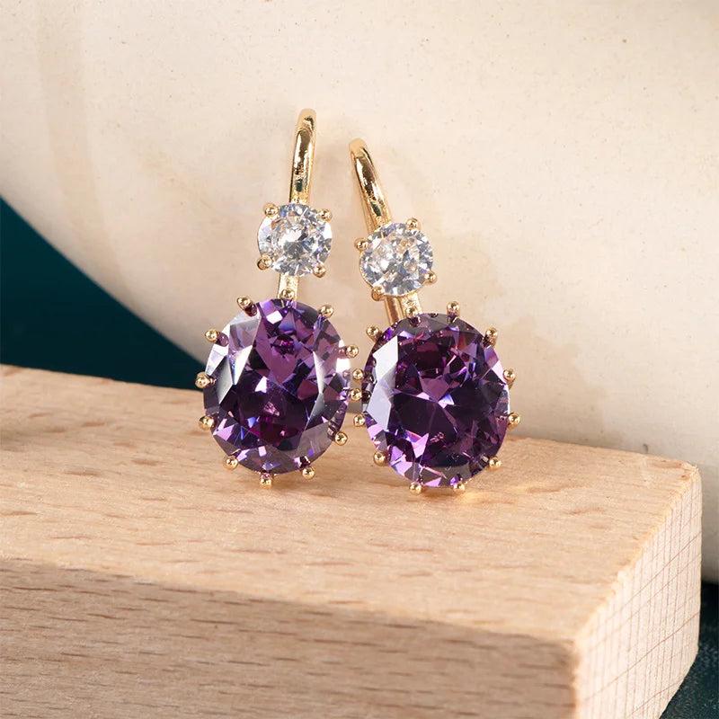 Yellow Drop Earrings Women Silver 925 Purple Zircon Amethyst Party Ear Access