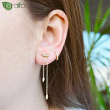 925 Silver Tassel Long Earrings Zircon Hoops Wedding Jewelry