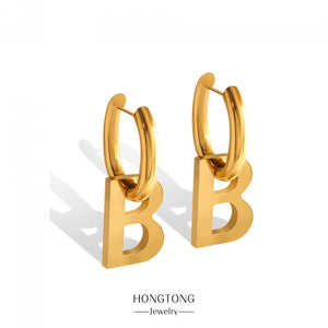 18K Gold-Plated B Pendant Earrings Set