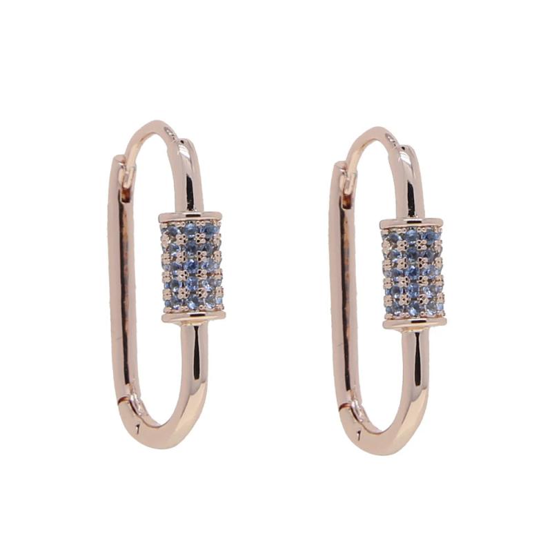 Rose Green Red CZ Rectangle Paper Clip Huggie Earring