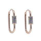 Rose Green Red CZ Rectangle Paper Clip Huggie Earring