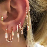 Rose Green Red CZ Rectangle Paper Clip Huggie Earring