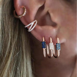 Rose Green Red CZ Rectangle Paper Clip Huggie Earring