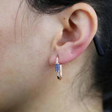 Rose Green Red CZ Rectangle Paper Clip Huggie Earring