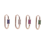 Rose Green Red CZ Rectangle Paper Clip Huggie Earring