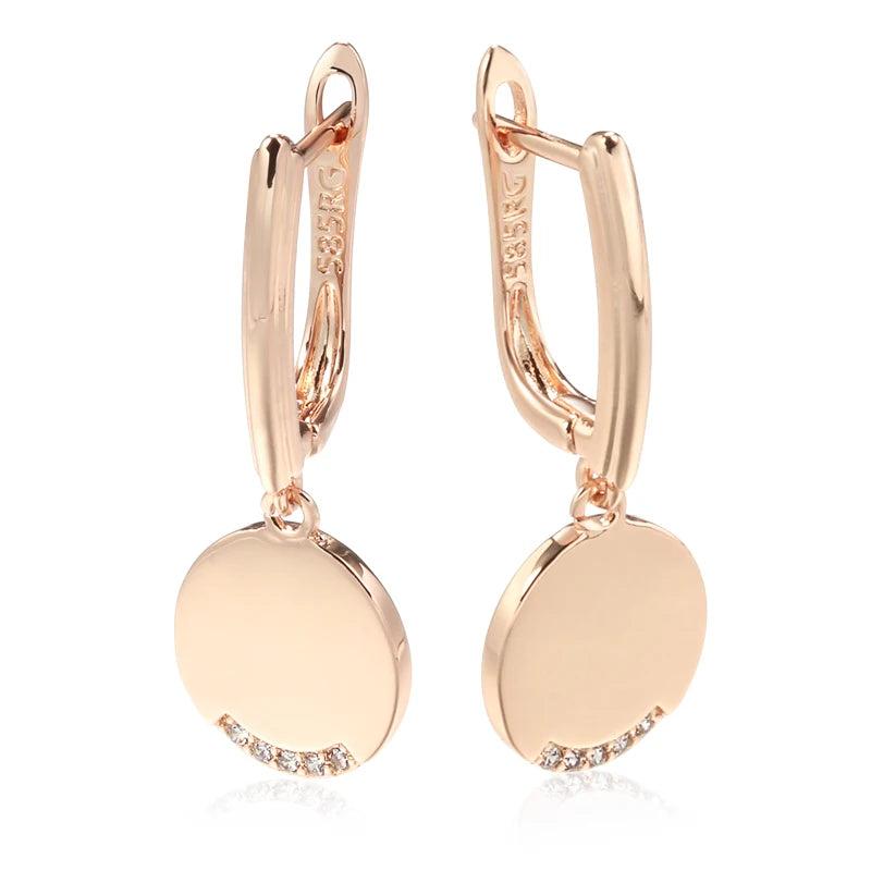 Kinel 585 Rose Round Coin Dangle Earrings for Women Party Fine Jewelry