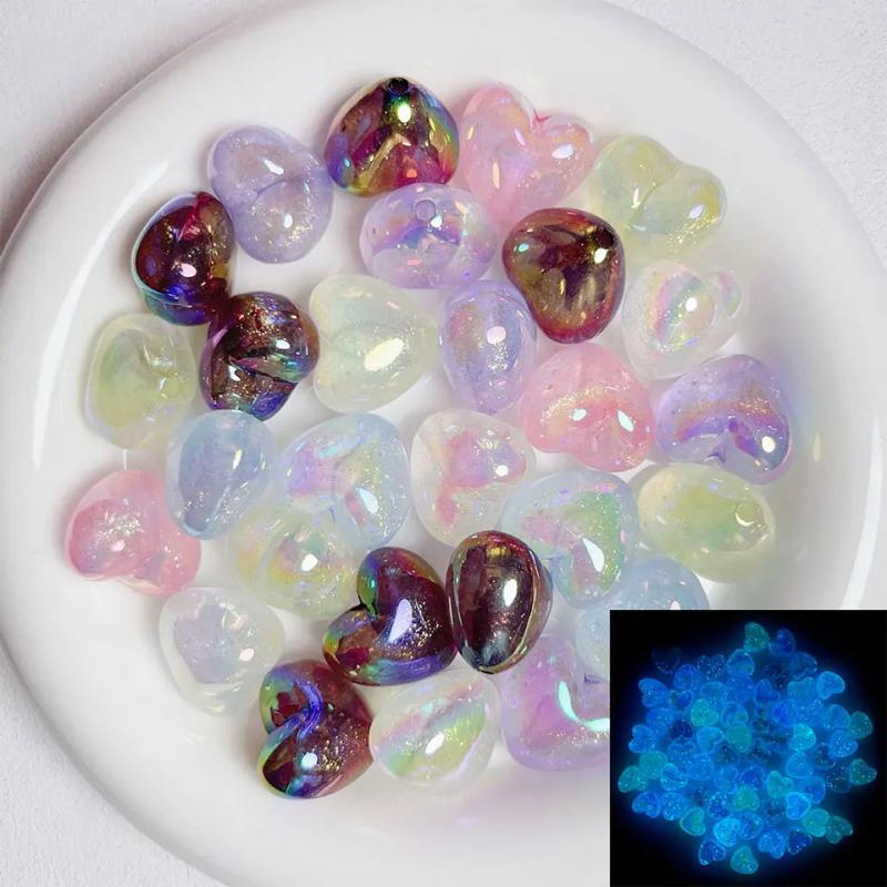 UV Glitter Love Heart Luminous Beads for DIY Jewelry Making