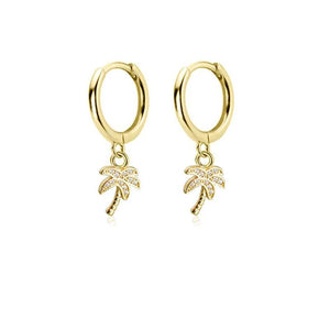 Silver Drop Earring Women Palm Tree Clip Circle Round Ear Ring