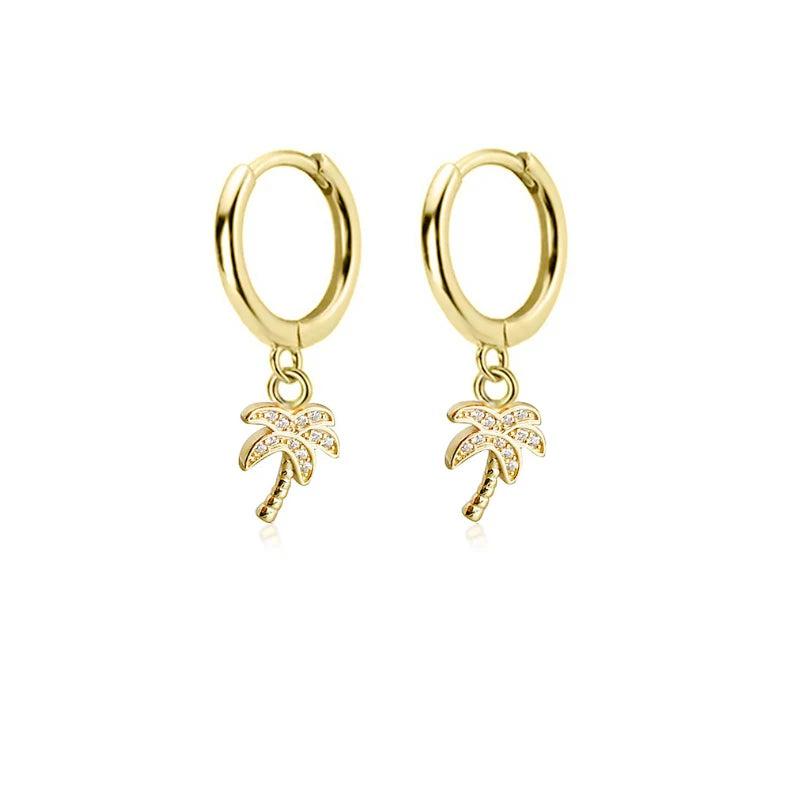 Silver Drop Earring Women Palm Tree Clip Circle Round Ear Ring