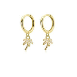 Silver Drop Earring Women Palm Tree Clip Circle Round Ear Ring
