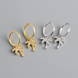 Silver Drop Earring Women Palm Tree Clip Circle Round Ear Ring
