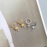 Silver Drop Earring Women Palm Tree Clip Circle Round Ear Ring