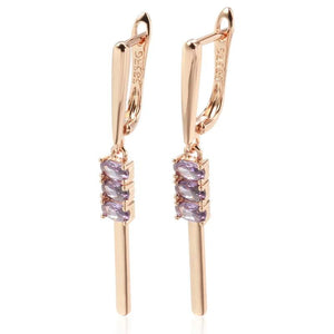 Purple Zircon Long Pendant Earrings for Women 585 Party Jewelry