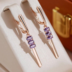 Purple Zircon Long Pendant Earrings for Women 585 Party Jewelry