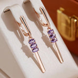 Purple Zircon Long Pendant Earrings for Women 585 Party Jewelry