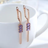 Purple Zircon Long Pendant Earrings for Women 585 Party Jewelry