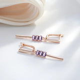 Purple Zircon Long Pendant Earrings for Women 585 Party Jewelry
