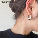 925 Silver Needle Smooth Round Hoop Earrings Plated Statement Vintage Jewelry