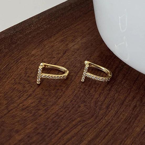 925 Sterling Silver Zircon T Letter Hoop Earrings for Women