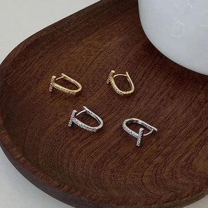 925 Sterling Silver Zircon T Letter Hoop Earrings for Women