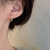 925 Sterling Silver Zircon T Letter Hoop Earrings for Women