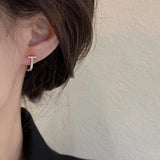 925 Sterling Silver Zircon T Letter Hoop Earrings for Women