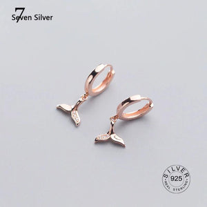 Sterling Silver Mermaid Tail Hoop Earrings Cubic Zircon Rose Ear Jewelry