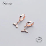 Sterling Silver Mermaid Tail Hoop Earrings Cubic Zircon Rose Ear Jewelry
