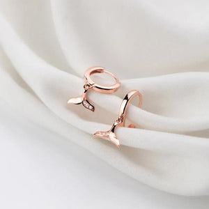 Sterling Silver Mermaid Tail Hoop Earrings Cubic Zircon Rose Ear Jewelry