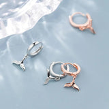 Sterling Silver Mermaid Tail Hoop Earrings Cubic Zircon Rose Ear Jewelry