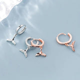 Sterling Silver Mermaid Tail Hoop Earrings Cubic Zircon Rose Ear Jewelry