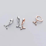 Sterling Silver Mermaid Tail Hoop Earrings Cubic Zircon Rose Ear Jewelry