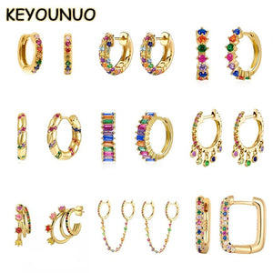 KYOUNUO Silver Filled Stud Earrings Colorful Zircon Piercing Hoop Earrings