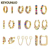 KYOUNUO Silver Filled Stud Earrings Colorful Zircon Piercing Hoop Earrings