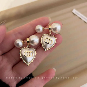 925 Silver Pearl Love Letter D Earrings Stud Jewelry