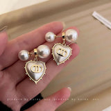 925 Silver Pearl Love Letter D Earrings Stud Jewelry