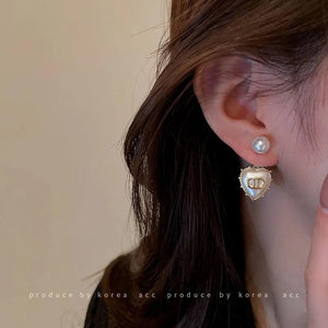 925 Silver Pearl Love Letter D Earrings Stud Jewelry