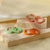 Enamel Stainless Steel Green/Pink/Orange Stud Earrings 18K Fine Jewelry