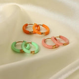 Enamel Stainless Steel Green/Pink/Orange Stud Earrings 18K Fine Jewelry