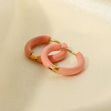 Enamel Stainless Steel Green/Pink/Orange Stud Earrings 18K Fine Jewelry